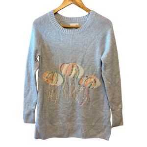 LC Lauren Conrad Sequin Jelly Fish Blue Soft Sweater Tunic, Womens size Small